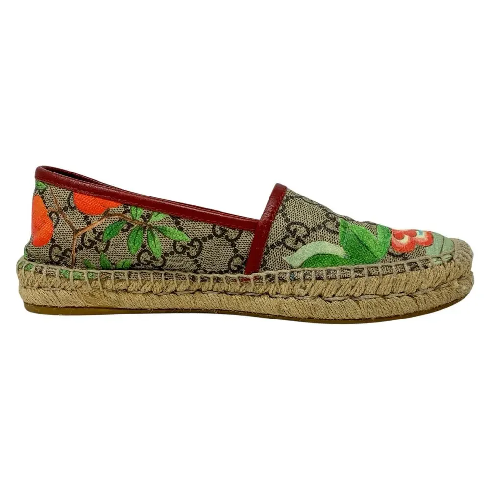 Gucci Tian GG Supreme Floral Bird Espadrilles Size 36 Flats